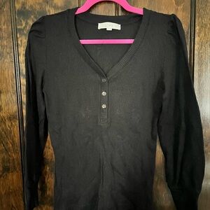 LOFT Black Ribbed V-Neck Women's Top